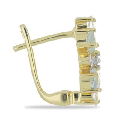 JEWELPIN WHOLESALE AQUAMARINE FLORAL EARRINGS IN 925 STERLING SILVER WITH WHITE TOPAZ – GOLD PLATED CLUSTER EARRING